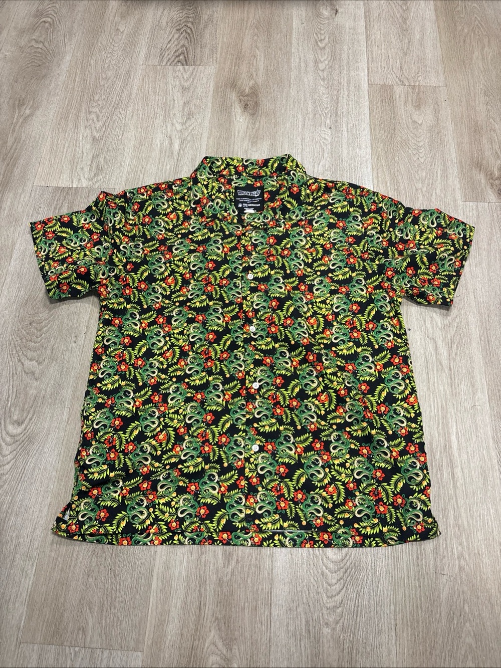 Dragon Ball Z Hawaiian Shirt Mens L Black Green Button Up Shenron Dragon Toei